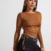 Color-Women Clothing Autumn Pullover Long Sleeve T-shirt Drawstring Slim Short Solid Color Casual Top-Fancey Boutique