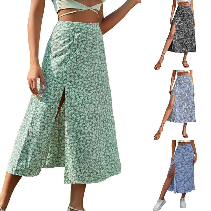 Color-Summer Floral Skirt Split A- line Sheath Mid-Waist Skirt-Fancey Boutique