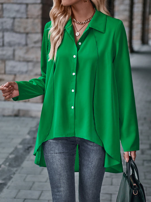 Color-Fall Winter Solid Color Women's Clothing Shirt Collar Long Hem Irregular Asymmetric Shirt Women-Fancey Boutique