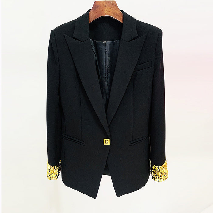 Color-Goods Stars Cuff Heavy Industry Beads One Button Mid-Length Blazer-Fancey Boutique