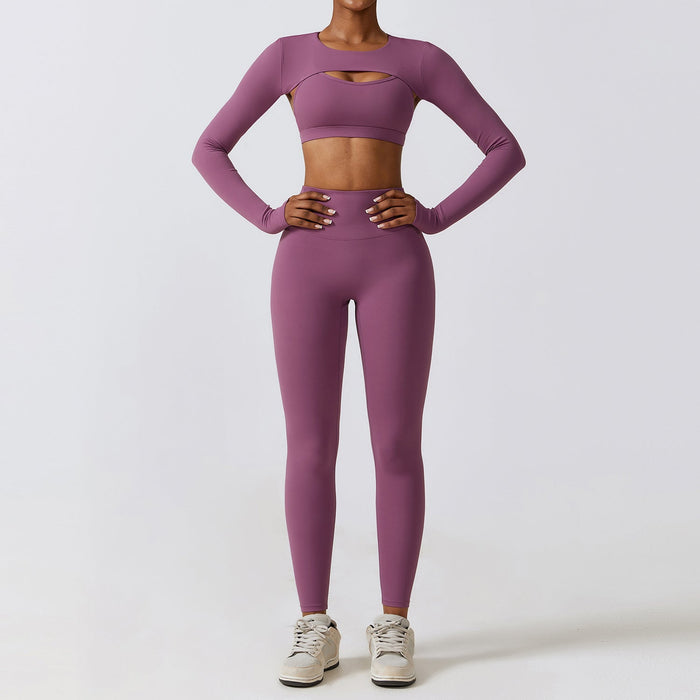 Color-Bra Waistcoat Trousers Prune Purple-Autumn Winter Skinny Yoga Clothes Nude Feel Quick Drying Sports Suit Thin Fitness Clothes Three Piece Set-Fancey Boutique