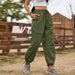 Color-Army Green-Street Loose Lace up Drawstring Elastic Waist Overalls Ankle Tied Trousers Casual Pants-Fancey Boutique