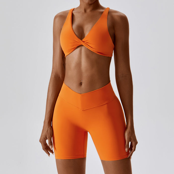 Color-Pleated Bra Shorts Tropical Orange-Sexy Beauty Back Yoga Clothes Outer Wear Pilates Running Fitness Exercise Yoga Suit Women-Fancey Boutique