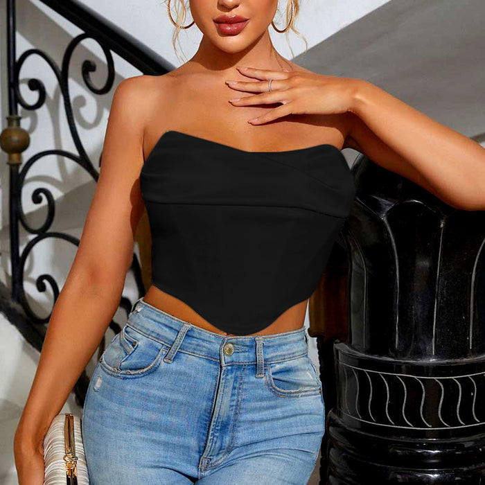 Color-Summer Women Sexy Pile Collar Wrapped Chest cropped Short Vest Small Top Boning Corset Boning Corset Corset-Fancey Boutique