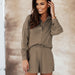 Color-Khaki-Summer Women Button Cardigan Long Sleeve Shirt Breathable Shorts Casual Set-Fancey Boutique