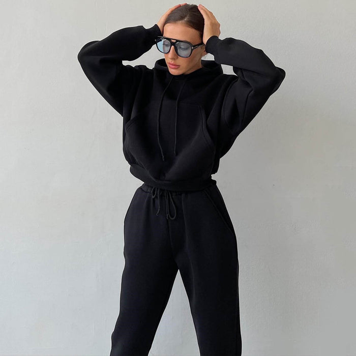 Color-Solid Color Casual Sports Sweater Suit Women Fall Winter Hooded Sweatshirt Sweatpants Two Piece Set Women-Fancey Boutique