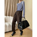 Color-French Mid Seam Stand Cut Leg Shaping Straight Slimming Woolen Cropped Casual Pants-Fancey Boutique