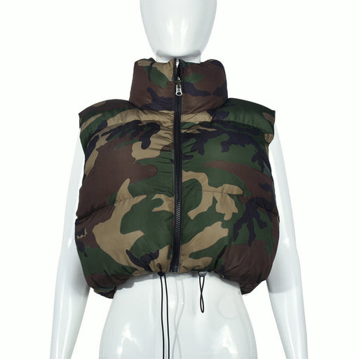 Color-camouflage color-Street Camouflage Vest Quilted Stand Collar Zipper Sleeveless Short Shipment Cotton Padded Coat-Fancey Boutique