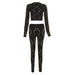 Color-Black-Fall Women Clothing Sexy Hollow Out Cutout-out Ripped High Waist Tight Trousers Casual Sports Set for Women-Fancey Boutique