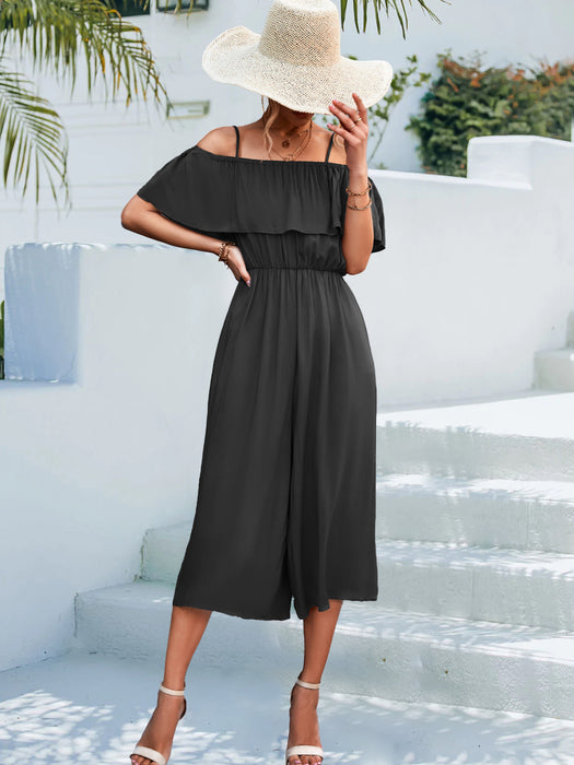 Color-Spring Summer Popular Solid Color off Shoulder Loose Casual Sling Jumpsuit-Fancey Boutique