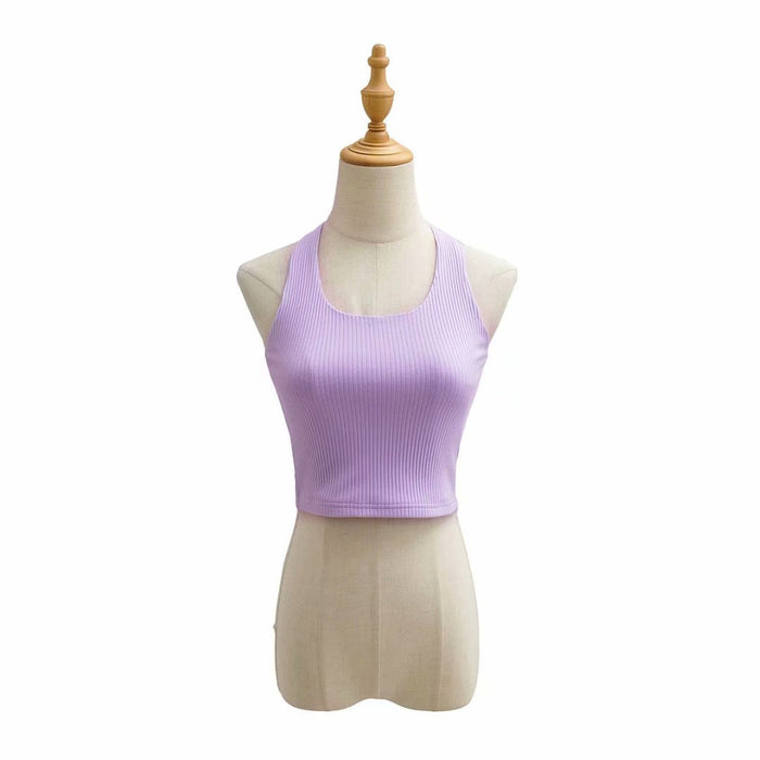 Color-Purple-Spring New Women Clothing Fashion Solid Color Double Layer Halter Slim Fit Small Tank Top Top-Fancey Boutique