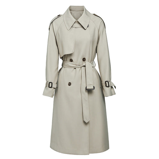 Color-Milk Tea Color-Element Autumn Winter British Double Breasted Loose Drooping Extended Trench Coat for Women-Fancey Boutique