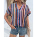 Color-Multicolor-2-Summer Shirt Striped Button Short Sleeve Shirt Women Loose Fitting Women Lining-Fancey Boutique