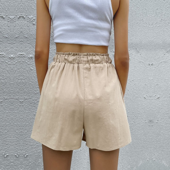 Color-Summer Cotton Loose Drawstring Cotton Linen Casual Wide-Leg Shorts Women-Fancey Boutique