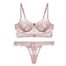 Color-Pink-French Lace Underwear Women Suit Big Chest Show Sexy Bra Beauty Back Ultra-Thin Bra Summer-Fancey Boutique