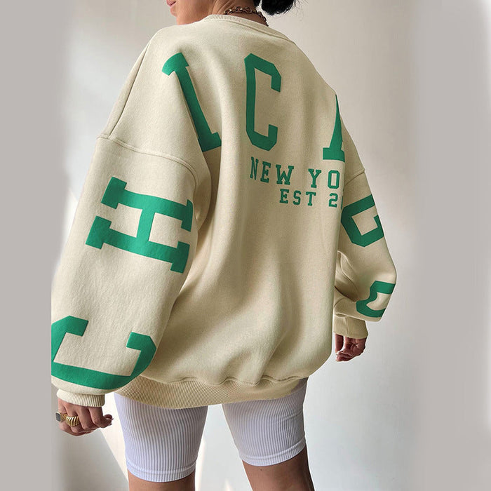 Color-Knitted Women Letter Graphic Printed Loose Top Winter Casual All Matching Hoodie-Fancey Boutique