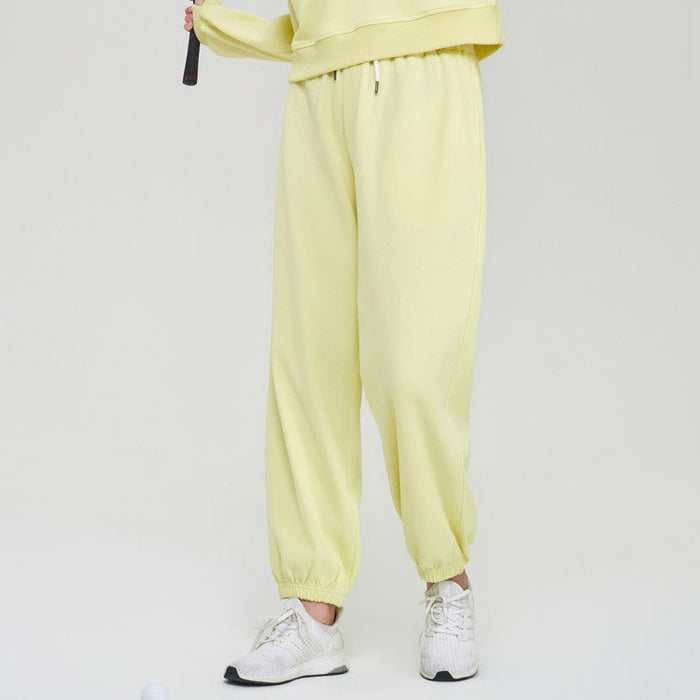 Color-Cream Yellow-Loose Quick Drying Track Pants Girls Thin High Waist Slimming Drawstring Ankle Tied Running Breathable Yoga Trousers Autumn-Fancey Boutique