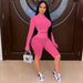 Color-Coral Red-Women Nightclub Stretch Tight Eye Mesh Long Sleeve Shorts Two-Piece Suit-Fancey Boutique