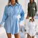 Color-Autumn Winter Casual Lantern Sleeve Waist-Tight Asymmetric Dress Shirt Dress Women Clothing-Fancey Boutique