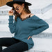 Color-Sexy Lace Stitching Pullover V neck Sweater Women Loose False Two Pieces Top Sweater-Fancey Boutique