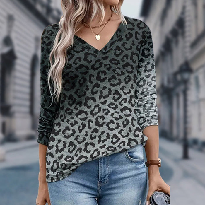 Color-Women Clothing Retro Casual Leopard Print Gradient Color Women Long Sleeve Top-Fancey Boutique