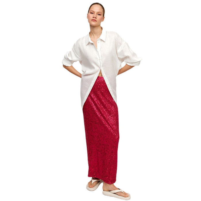 Color-Women Clothing Solid Color Sequ Back Slit Casual Skirt-Fancey Boutique
