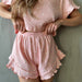 Color-Summer Ladies Casual Printing Suit Ruffled Short Sleeve round Neck Shorts Pajamas Two Piece Set-Fancey Boutique