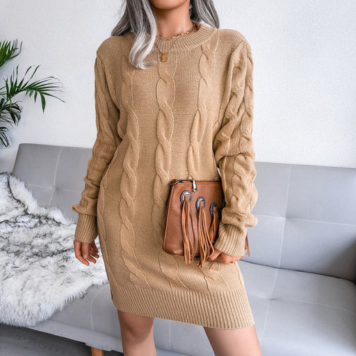 Color-Autumn Winter Twist Package Hip Sweater Dress Knitted Dress Women Clothing-Fancey Boutique