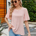 Color-Pink-Summer Women Clothing Ice Silk Zou Folding Bell Sleeve round Neck Top-Fancey Boutique