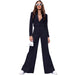 Color-Navy Blue-Autumn Winter Solid Color Short Long Sleeve Small Suit High Waist Wide Leg Pants Suit-Fancey Boutique