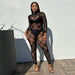 Color-Women Clothing Spring Summer Street Sexy See through round Neck Long Sleeve Lace Tight One Piece Trousers-Fancey Boutique