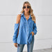 Color-Sexy Casual Washed off the Shoulder Hollow Out Cutout Denim Long Sleeve Shirt Top Women-Fancey Boutique