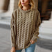 Color-Autumn Winter Retro Solid Color Round Neck Long Sleeve Knitted Thick Needle Twist Pullover Loose Sweater-Fancey Boutique