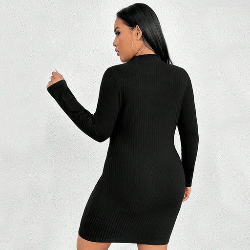 Color-Plus Size Women Clothes Autumn Winter Slim Fit Sexy Long Sleeve Narrow Dress-Fancey Boutique