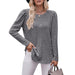 Color-Dark Grey-Women round-Neck Puff Sleeve Brushed Sunken Stripe Solid Color Upper Clothes Long Sleeves T-shirt-Fancey Boutique