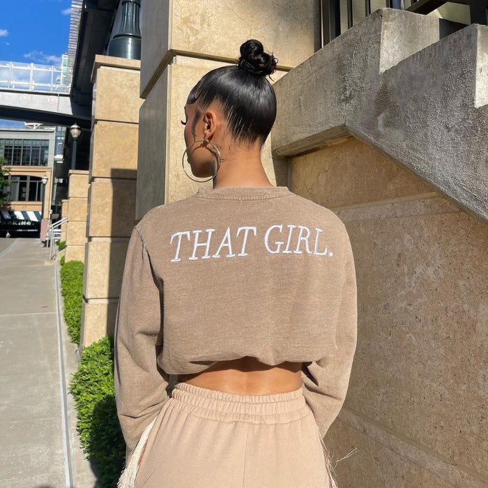 Color-Sexy Autumn Solid Color Round Neck Embroidered Letter Graphic Long Sleeve Short Cropped Women Sweater-Fancey Boutique