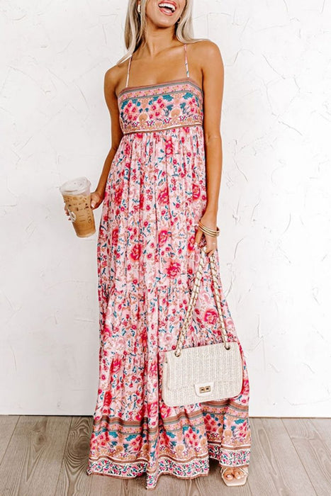Color-Summer Strap Floral Street Strap Backless Dress Women-Fancey Boutique