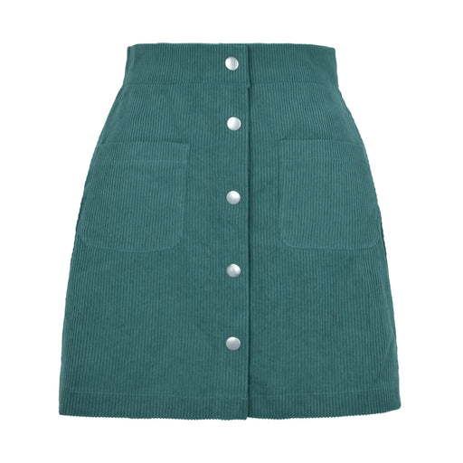 Color-Green-Autumn Winter Corduroy Hip Skirt Single Breasted Slim Fit Solid Skirt Women Clothing-Fancey Boutique