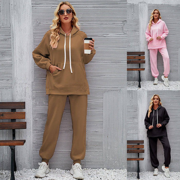 Color-Arrival Casual Loose Fitting Hoodie Top Ankle Tied Trousers Sweater Suit for Women-Fancey Boutique