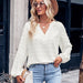 Color-White-Casual Autumn Winter Women Clothing Long Sleeve V neck Loose Top Women-Fancey Boutique