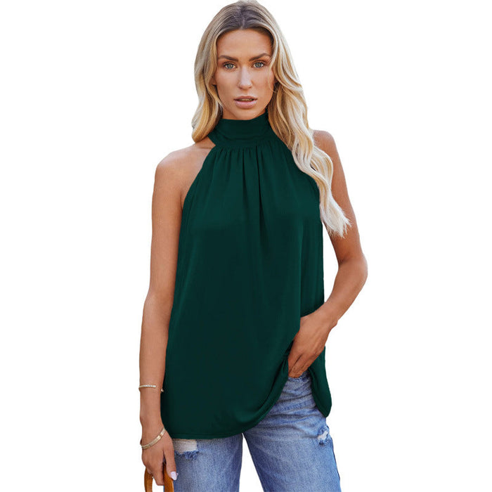 Color-blackish green-Summer Solid Color Sleeveless Top Women Mid-Length Casual Pullover Vest-Fancey Boutique
