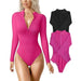 Color-Long Sleeved Jumpsuit Sexy Ribbed One Piece Front Long Sleeve Zipper Top Jumpsuit-Fancey Boutique