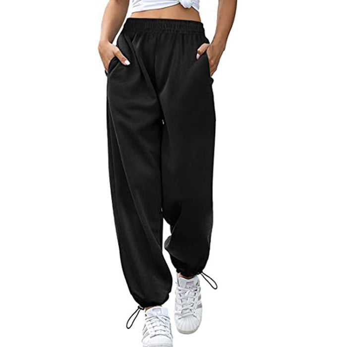 Color-Spring Summer Women Clothing Loose Casual Sports Drawstring Wide Leg Ankle Banded Pants Women Plus Size-Fancey Boutique