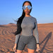 Color-Women Clothing Summer Contrast Color Tight Long Sleeved Top Short Shorts Set-Fancey Boutique
