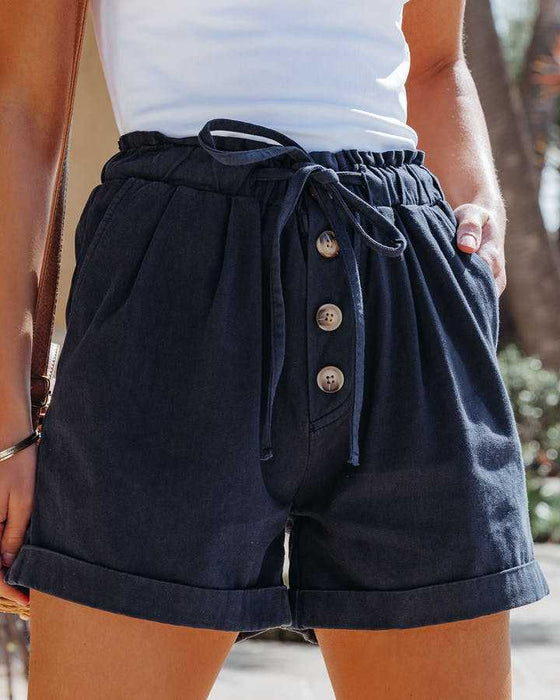 Color-Summer Women Clothing Cotton Wide Leg Pants High Waist Elastic Lace Up Casual Shorts-Fancey Boutique