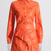 Color-Orange-Coat Faux Leather Suit Early Spring Stand Collar Long Sleeve Shirt High Waist Pleated Skirt Two-Piece Set-Fancey Boutique