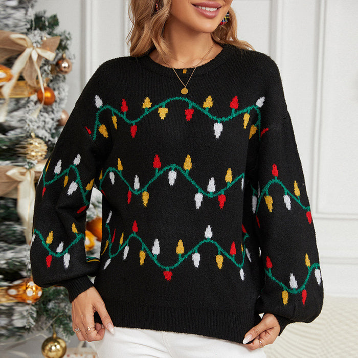 Color-Christmas Sweater Women Clothing Colored Lights Sweet Slipover Loose Christmas Sweater-Fancey Boutique