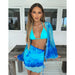 Color-Women Clothing Spring Tie Dyed Printed V neck cropped Pleating Mesh Skirt Set Female-Fancey Boutique