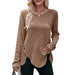 Color-camel-Women round-Neck Sunken Stripe Brushed Solid Color Top Long Sleeve Button T-shirt-Fancey Boutique