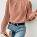 Color-Coral-Women Clothing Autumn Winter Half Turtleneck Stitching Wave Pattern Chiffon Long Sleeve Top Women-Fancey Boutique